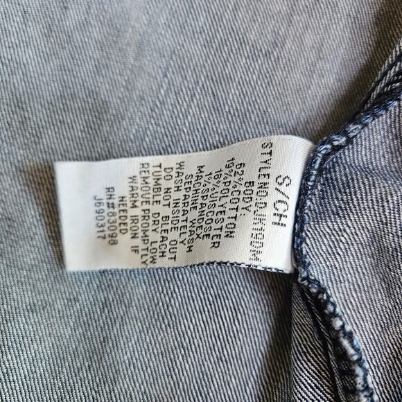 Cavalini Denim Collection Jacket Small Long Sleeve Blue Jean Factory Distressing - Picture 7 of 9